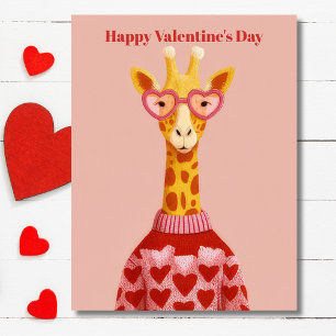 Cute Giraffe Hearts Pullover Valentine`s Day Card 