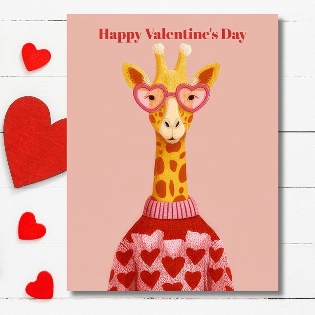 Cute Giraffe Hearts Pullover Valentine`s Day Card  (Creator Uploaded)