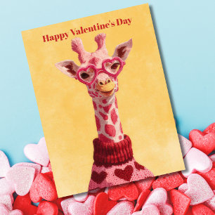 Cute Giraffe Hearts Pullover Valentine`s Day Card 