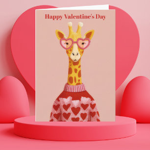 Cute Giraffe Hearts Pullover Valentine`s Day Card 