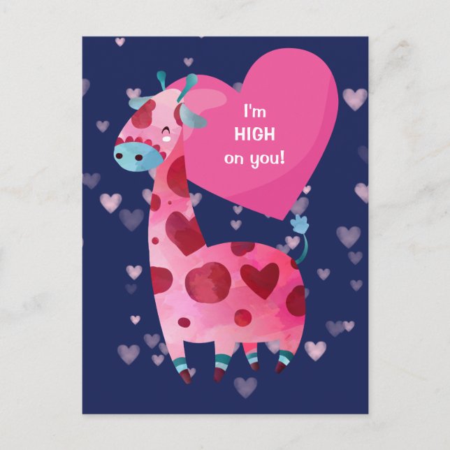 Cute Giraffe High on You Valentine Postcard (Front)