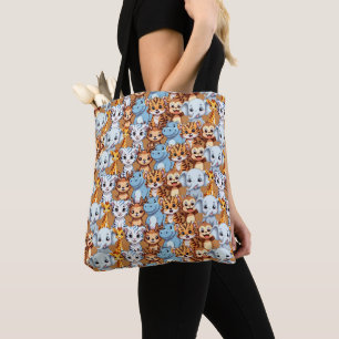 Cute giraffe hippo wild jungle safari Pattern Tote Bag