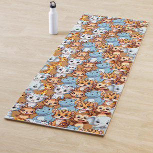 Cute giraffe hippo wild jungle safari Pattern Yoga Mat
