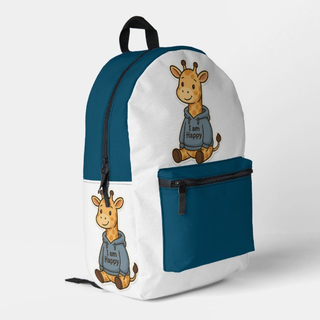 Cute Giraffe Hoodie Sticker  Printed Backpack (Back Corner Left)