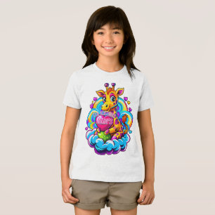 Cute Giraffe Hugging a Heart Pillow on a Cloud Tri-Blend Shirt