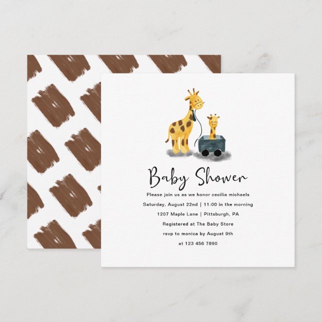 Cute Giraffe Illustration Baby Shower Invitation (Front/Back)
