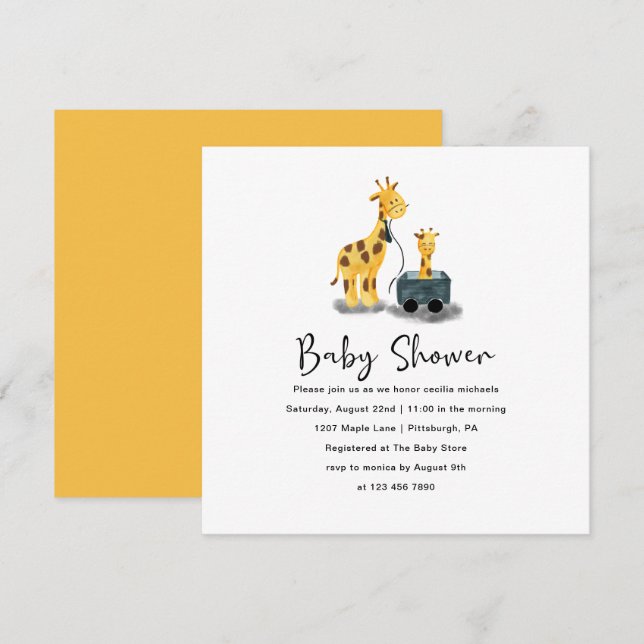 Cute Giraffe Illustration Baby Shower Invitation (Front/Back)