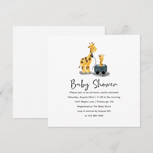 Cute Giraffe Illustration Baby Shower Invitation (Front/Back)