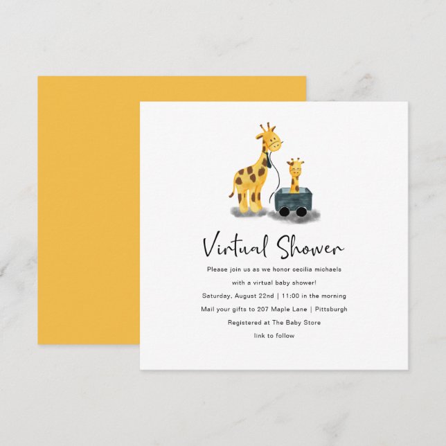 Cute Giraffe Illustration Virtual Baby Shower Invitation (Front/Back)
