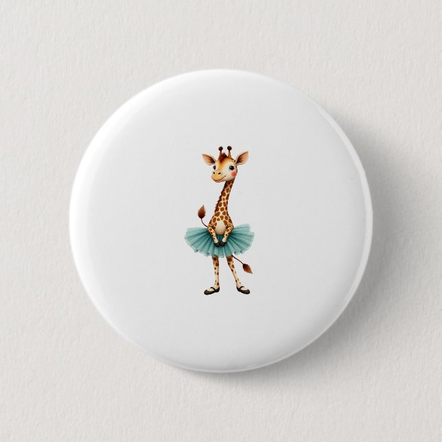 Cute giraffe in a tutu dancing as a ballerina, gif 6 cm round badge (Front)