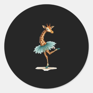 Cute giraffe in a tutu dancing as a ballerina, gif classic round sticker