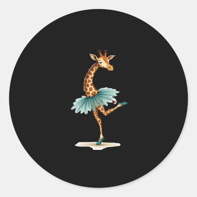 Cute giraffe in a tutu dancing as a ballerina, gif classic round sticker (Front)