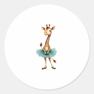Cute giraffe in a tutu dancing as a ballerina, gif classic round sticker