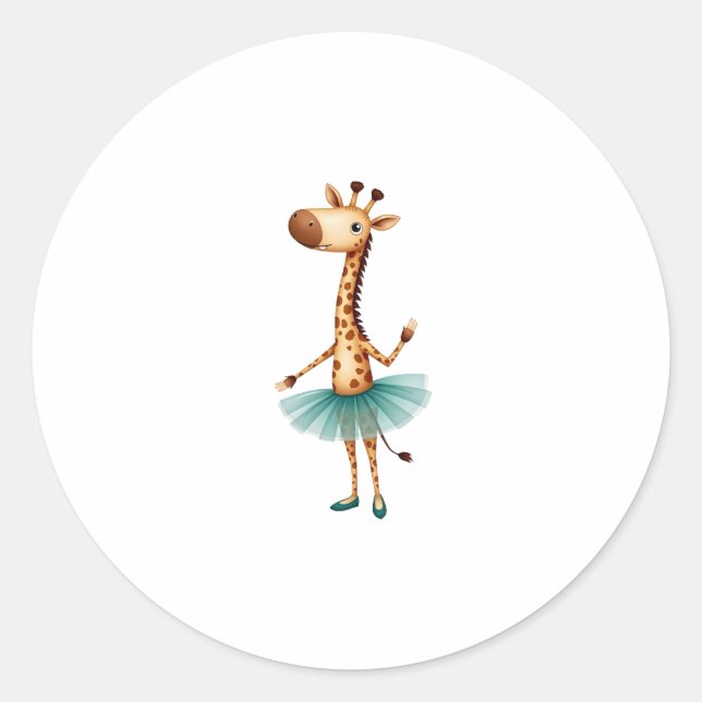 Cute giraffe in a tutu dancing as a ballerina, gif classic round sticker (Front)
