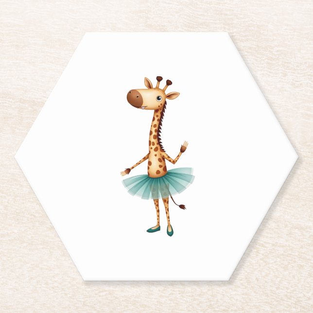 Cute giraffe in a tutu dancing as a ballerina, gif paper coaster (Front)