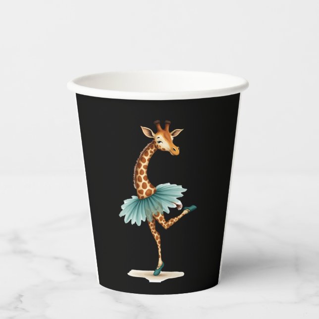 Cute giraffe in a tutu dancing as a ballerina, gif paper cups (Front)