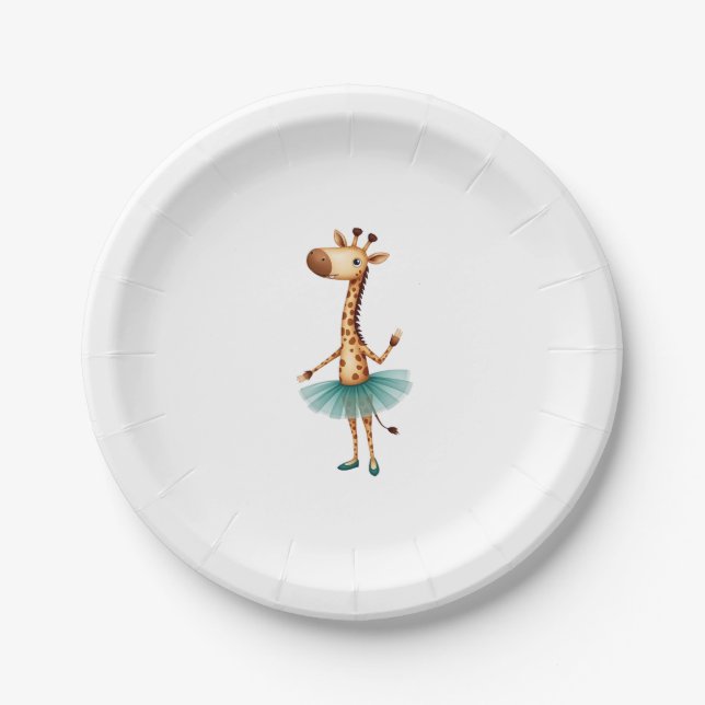 Cute giraffe in a tutu dancing as a ballerina, gif paper plate (Front)