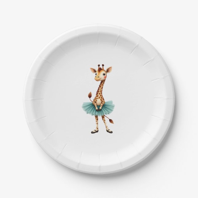 Cute giraffe in a tutu dancing as a ballerina, gif paper plate (Front)