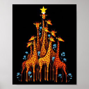 Cute Giraffe In Christmas Tree Hat Floral Giraffe  Poster