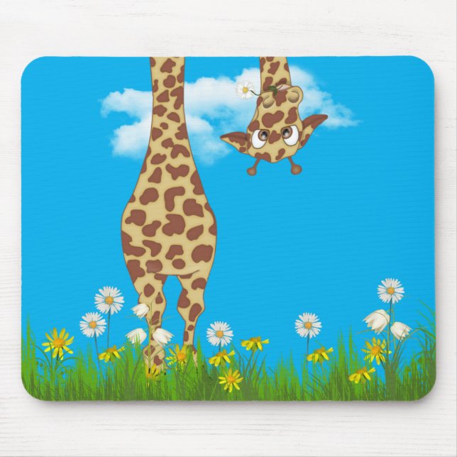 cute giraffe in grass and flowers mouse mat (Front)