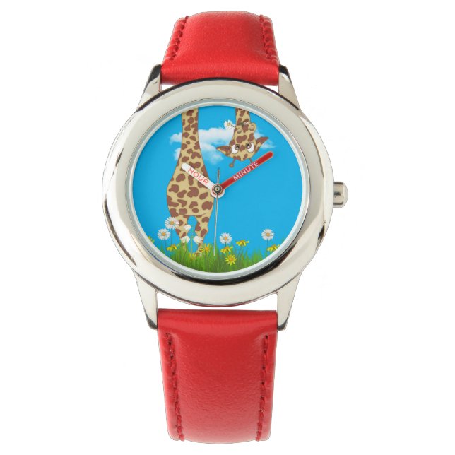 cute giraffe in grass and flowers watch (Front)
