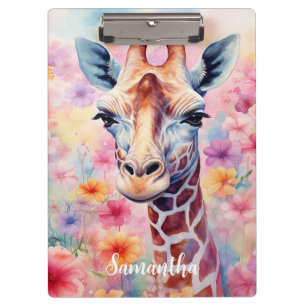 Cute Giraffe in Pink Flowers  Clipboard