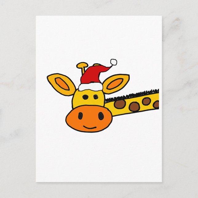Cute Giraffe in Santa Hat Christmas Cartoon Postcard (Front)