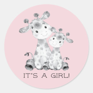 Cute Giraffe It' a Girl Favour Sticker