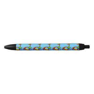 Cute Giraffe Jet Skiing Cartoon Black Ink Pen