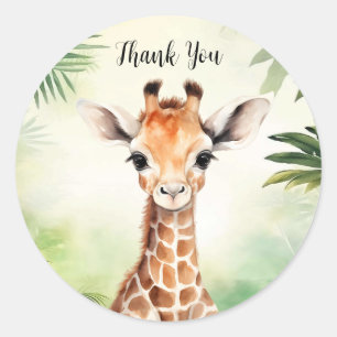 Cute Giraffe Jungle Baby Shower Party Beautiful Classic Round Sticker