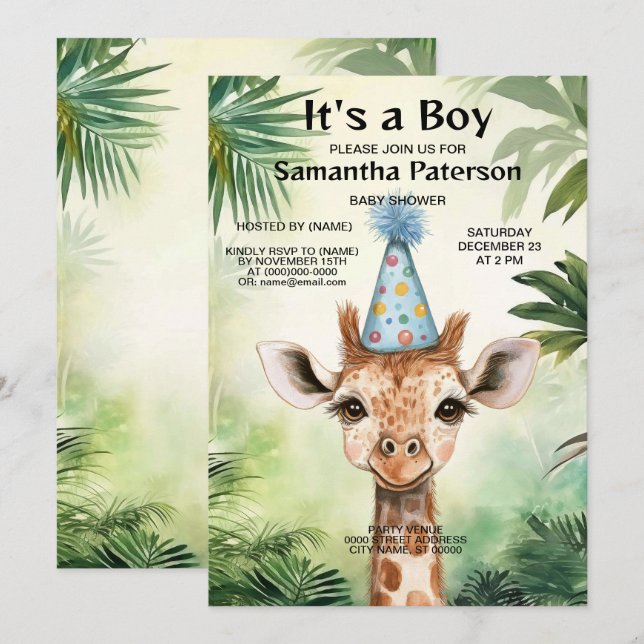 Cute Giraffe Jungle Baby Shower Party Beautiful Invitation (Front/Back)