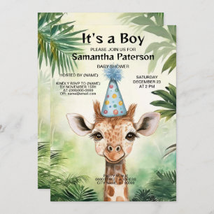 Cute Giraffe Jungle Baby Shower Party Beautiful Invitation