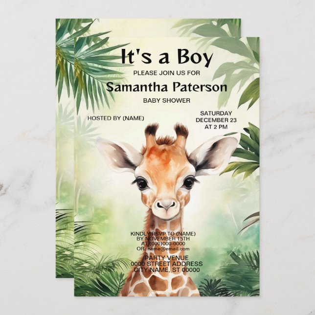 Cute Giraffe Jungle Baby Shower Party Beautiful Invitation (Front/Back)