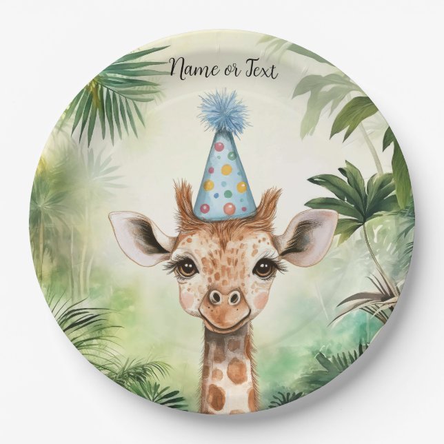Cute Giraffe Jungle Baby Shower Party Beautiful Paper Plate (Front)