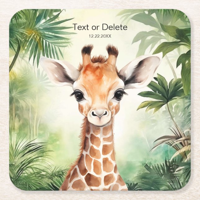 Cute Giraffe Jungle Baby Shower Party Beautiful Square Paper Coaster (Front)