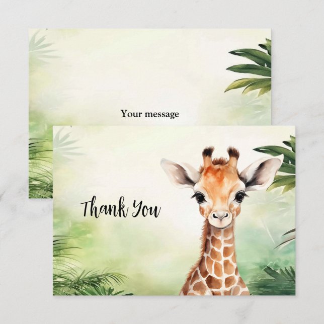 Cute Giraffe Jungle Baby Shower Party Beautiful Thank You Card (Front/Back)