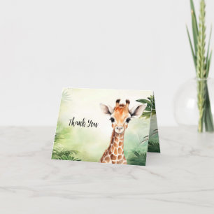 Cute Giraffe Jungle Baby Shower Party Beautiful Thank You Card