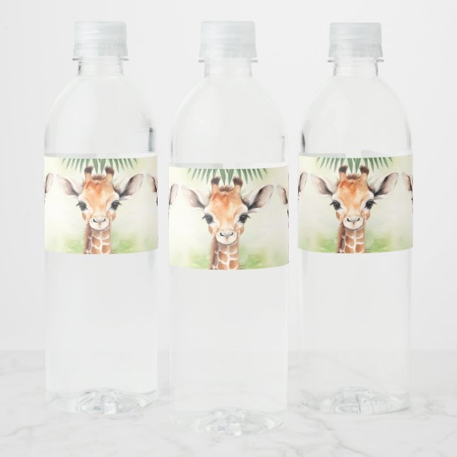 Cute Giraffe Jungle Baby Shower Party Beautiful Water Bottle Label (Bottles)