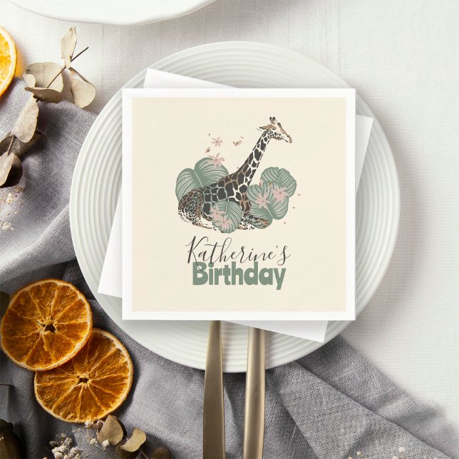 Cute Giraffe Jungle Botanical Animal Birthday   Napkin (Creator Uploaded)