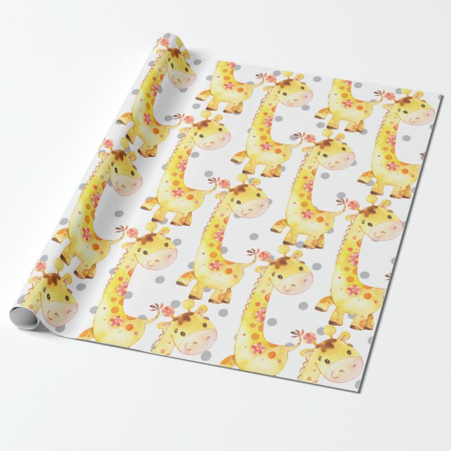 Cute Giraffe Jungle Nursery Baby New Born Gift Wrapping Paper (Unrolled)