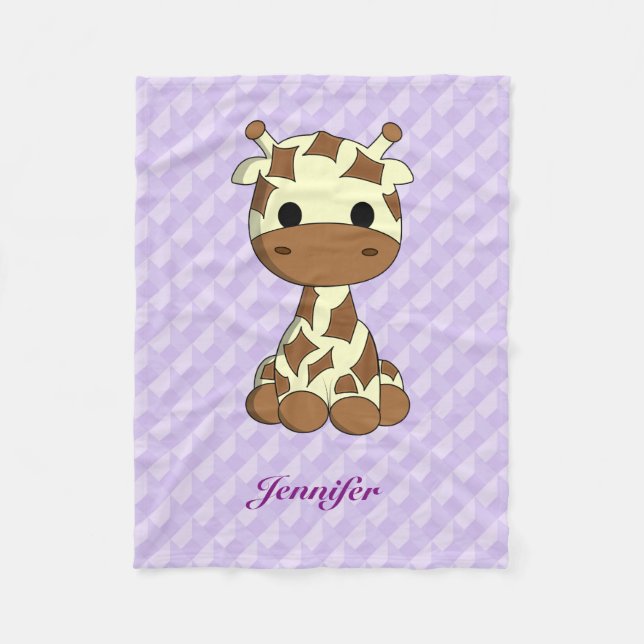 Cute giraffe kawaii cartoon kids name fleece blanket (Front)