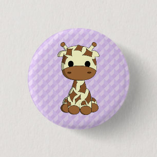 Cute giraffe kawaii cartoon purple kids button