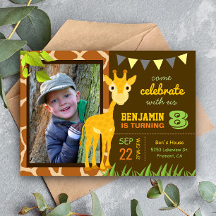 Cute Giraffe Kids Birthday Party Photo Invitation