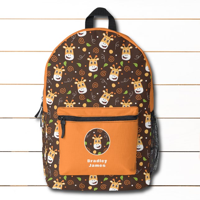 Cute Giraffe Kids Cartoon Personalised Name Printed Backpack (Creator Uploaded)