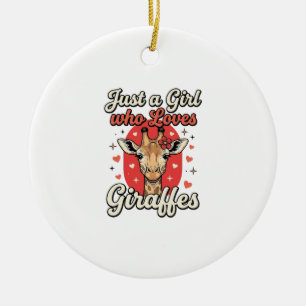 Cute Giraffe Lover Vintage Girl Shirt Design_1 Ceramic Tree Decoration