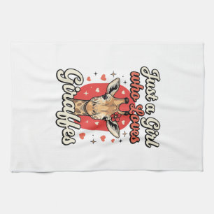 Cute Giraffe Lover Vintage Girl Shirt Design_1 Tea Towel