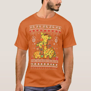 cute Giraffe lovers Xmas Lights ugly Xmas pattern T-Shirt