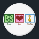Cute Giraffe Magnet<br><div class="desc">Peace Love Giraffes gift. Pretty green peace sign, red heart, and cartoon giraffe.</div>