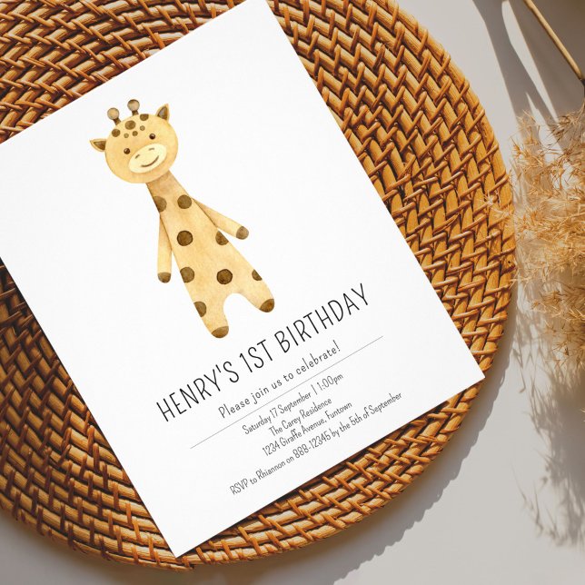 Cute Giraffe, minimalist kids birthday Invitation Postcard (Creator Uploaded)