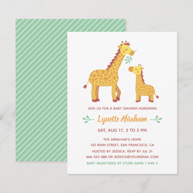 Cute Giraffe Mom and Baby Shower Invitation (Front/Back)